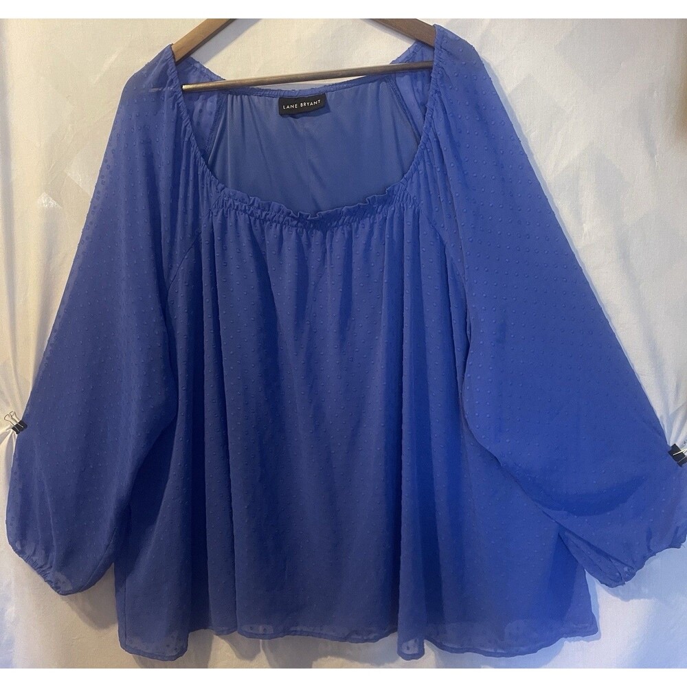 LANE BRYANT Royal Blue Swiss Dots Peasant Blouse Dolman Sleeves 26/28Cottagecore